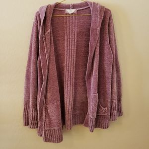 Pink Rose Hooded Mauve Cardigan Sweater Size 1XL